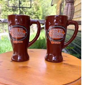 Vintage Harley Davidson 1903 Beer Stein‎ Mug Set Brown Ceramic Biker Collectible